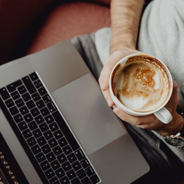 coffee, cup, computer, home, laptop, macbook, technology, office, coffee cup, business, designer, work, man, casual